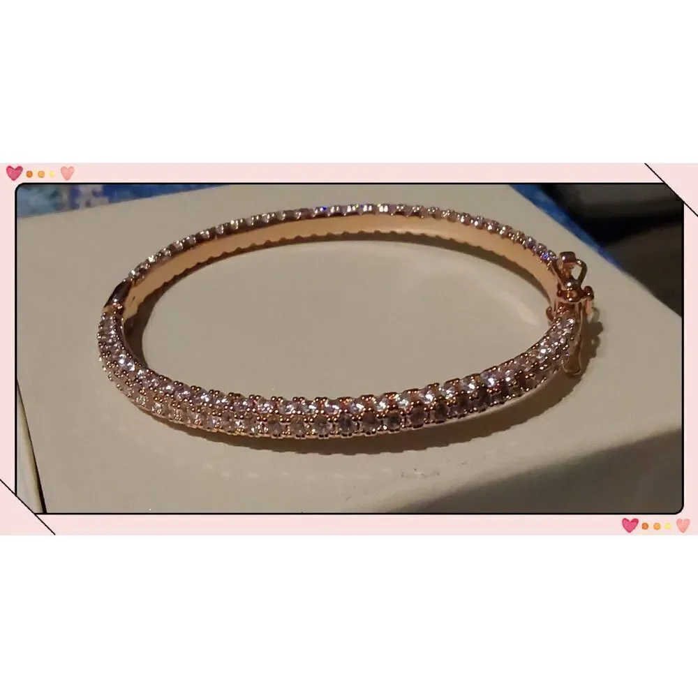 Stunning 18K Rose Gold Plate Pave Diamond Simulant Bangle Bracelet